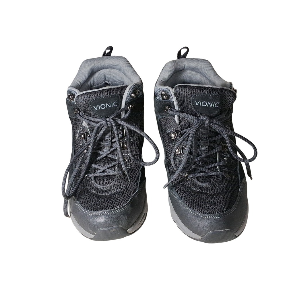 Vionic Cypress Womens 8 Wide Hiking Boots Black Grey Mesh Trail Shoes 9168